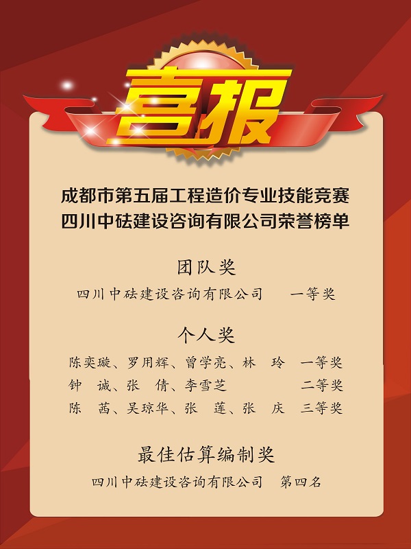 再傳捷報！戮力同心，我司斬獲成都市第五屆工程造價專業(yè)技能競賽多項榮譽